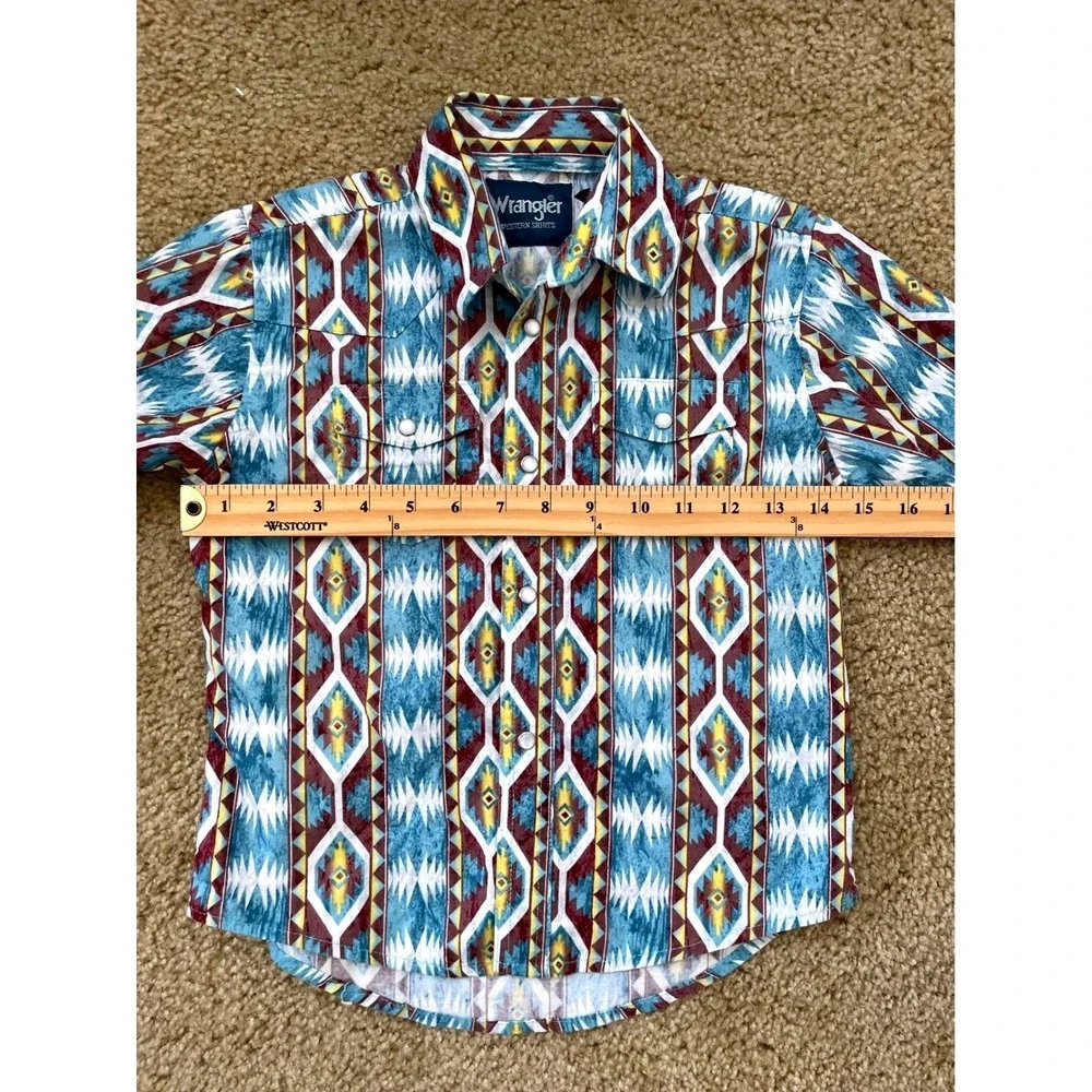 Wrangler Boy‎ Small Pearl Snap Western Southwestern Aztec Print LS Button Up